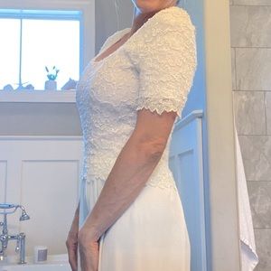 Vintage 80s / 1980s Bridal Style White Romper Jumpsuit  - size women's medium M